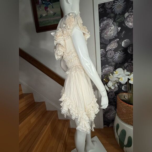 Free People x Fillyboo Cream Ruffle Mini Dress/ size XS - Picture 6 of 9